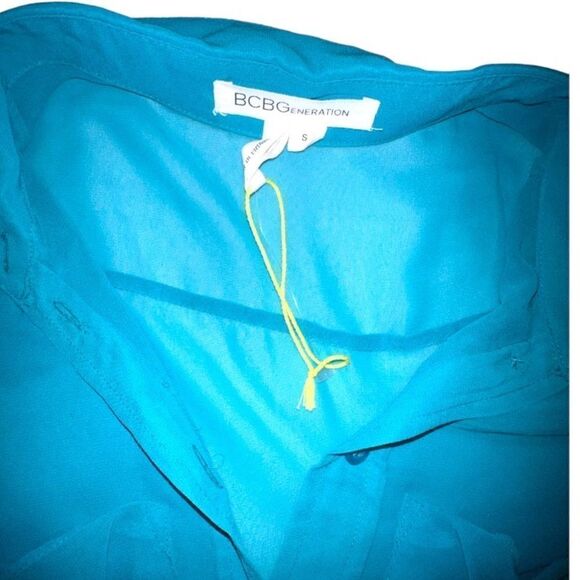 BCBG Blue Sheer Button Up Blouse - Picture 2 of 2